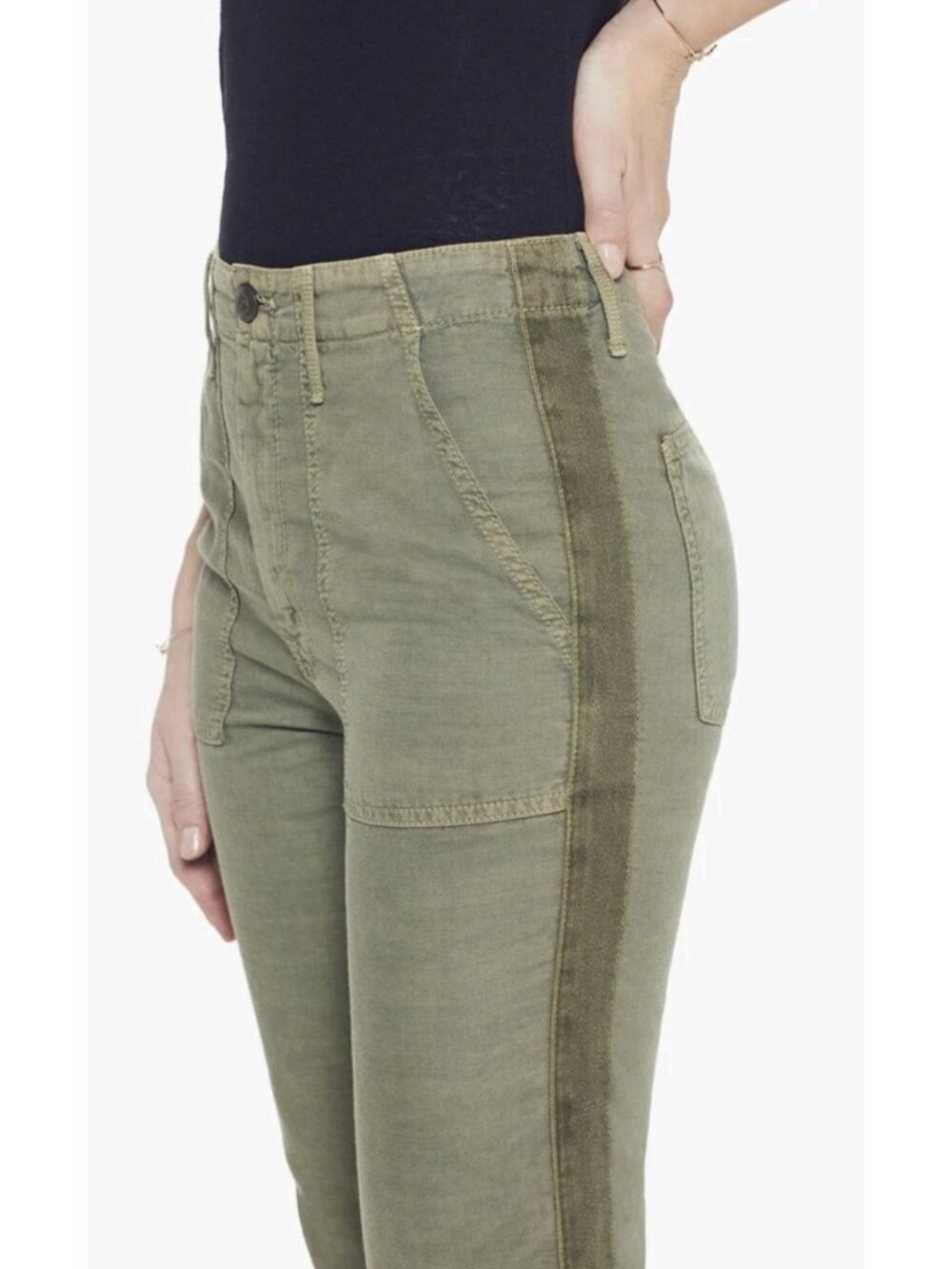 MOTHER Olive Stripe Cropped Ankle Pants